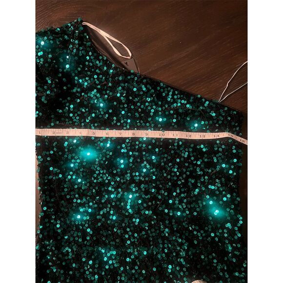 Lulus Women's One Shoulder Sequin Bodycon Dress Green Party Size L NWT - Picture 9 of 12